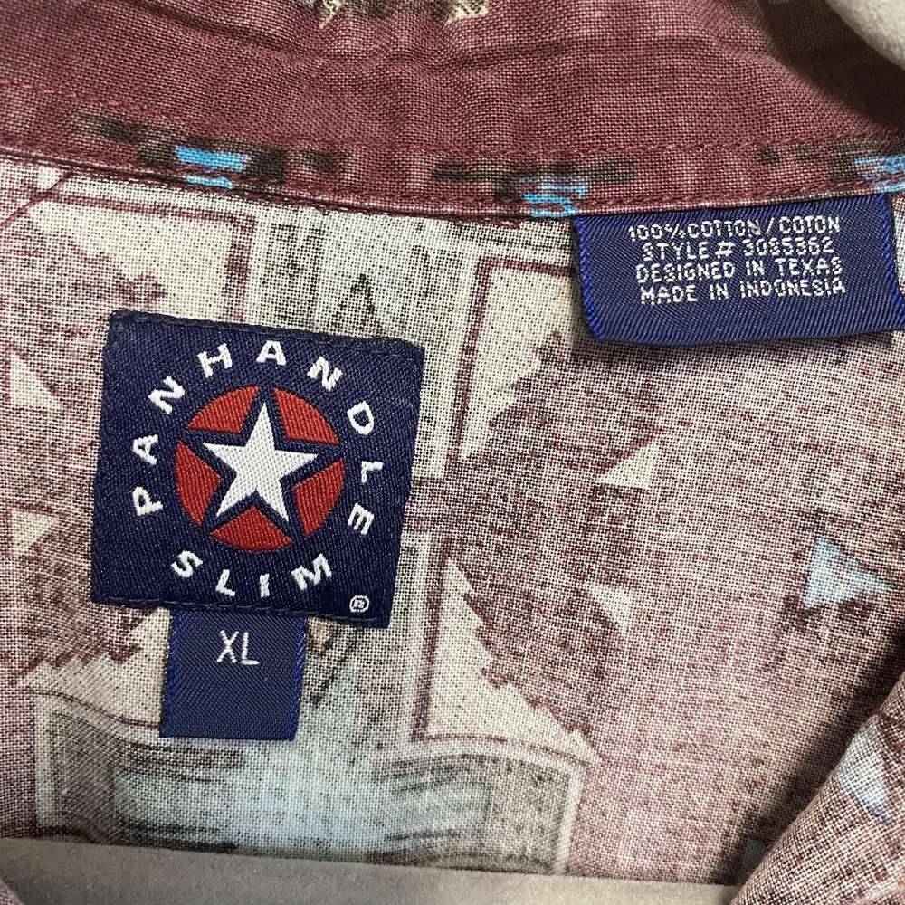 Vintage Panhandle Slim Mens XL Western Shirt Rodeo Southwest Geometric Burgundy - Picture 6 of 7